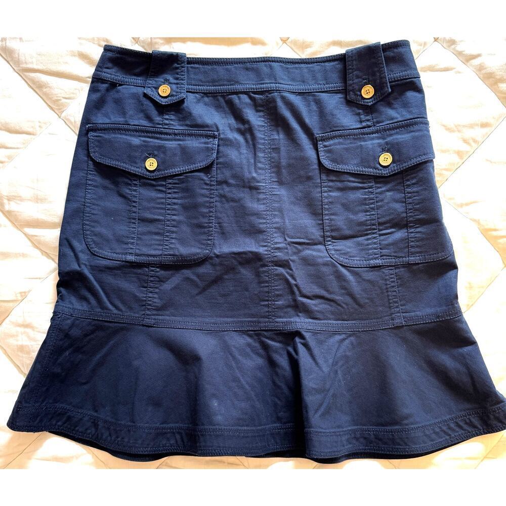TORY BURCH Cotton Cargo Sailor Skirt with Kick Pleat Pockets Buttons Size 4 - Picture 2 of 6